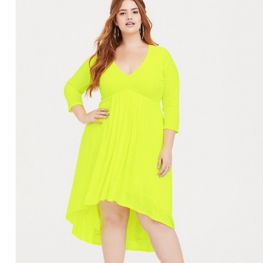 Torrid NEW Plus Size Neon Yellow Studio Knit Hi-Lo Dress Size 2X